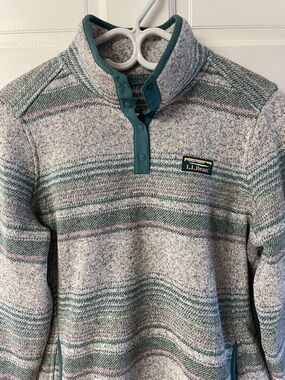 L.L.Bean Sweater Fleece Pullover snap neck striped design women’s size medium